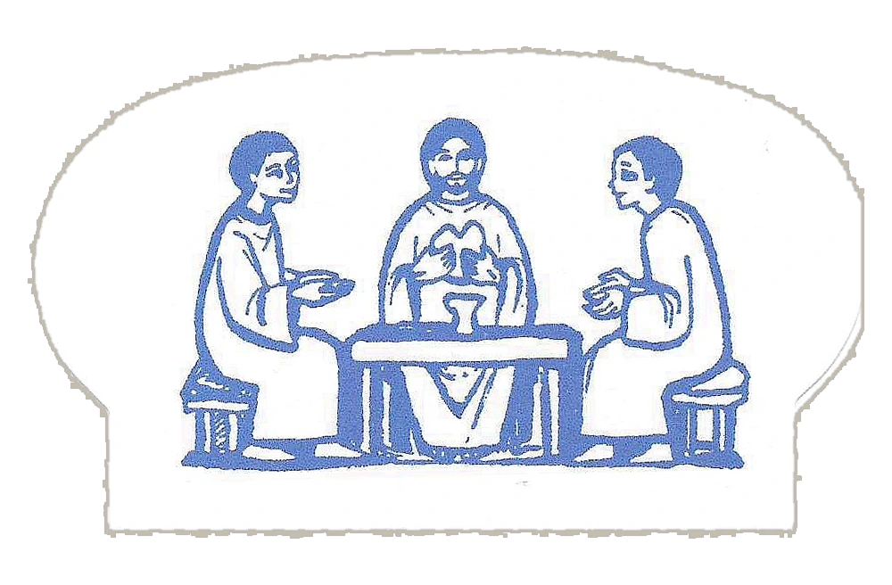 Petit pain illustré : les disciples d'Emmaüs à table avec Jésus (Luc 24)