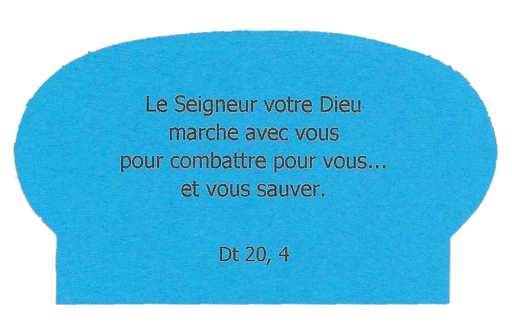 Petit pain bleu, thème « Combat spirituel chrétien » : « Le Seigneur votre Dieu marche avec vous pour combattre pour vous… et vous sauver. » (Deutéronome 20, 4)