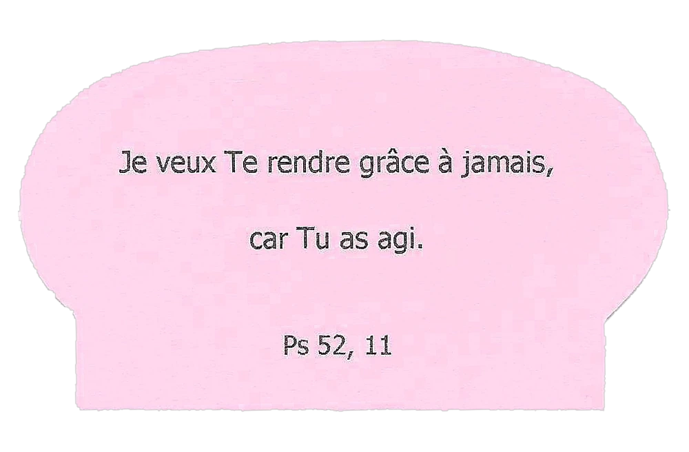 Petit pain rose, thème « Partage Communautaire-Joie-Paix » : « Je veux Te rendre grâce à jamais, car Tu as agi. » (Psaume 52, 11)